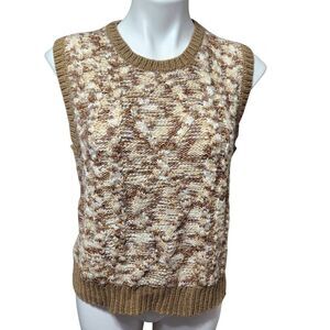 Liz Claiborne LizSport Petite cream tan brown sweater vest medium